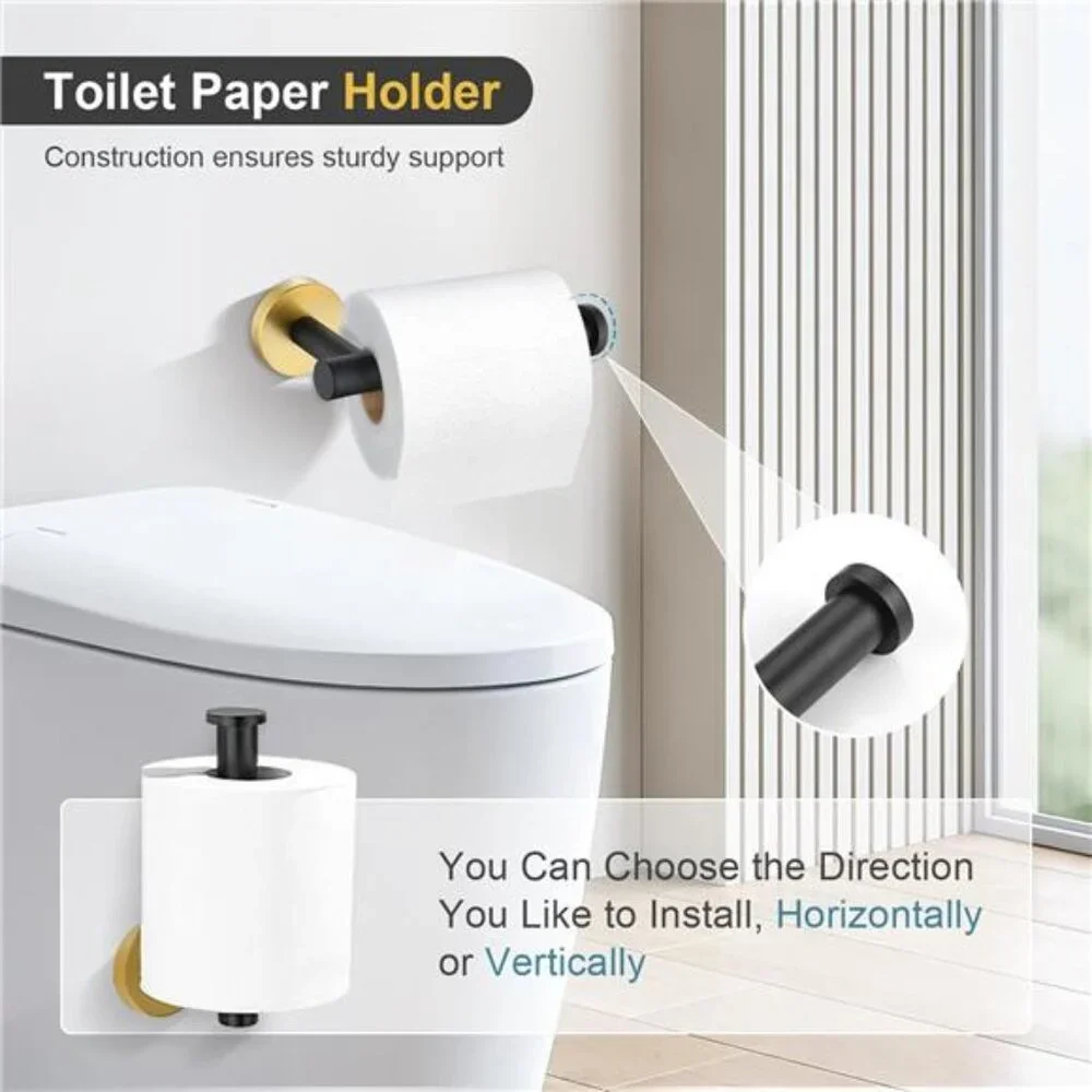 Black Gold Bathroom Accessory Set 5 Pieces Towel Bar Toilet Paper Holder Hooks